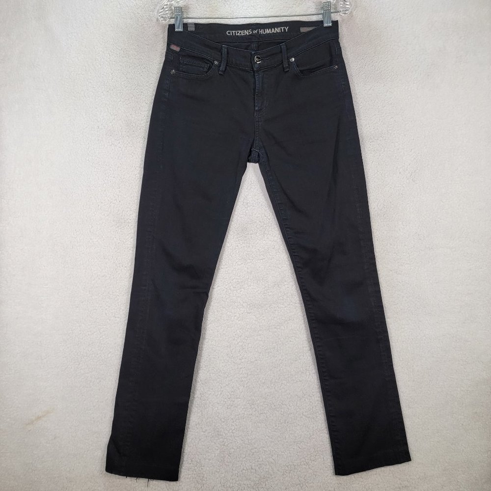 Citizens of Humanity Black Denim Stretch Slim Mid Rise Cigarette Straight Jeans